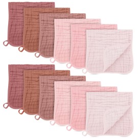SWEET DOLPHIN 12 Pack Muslin Burp Cloths Large 100% Cotton Burping Clothes for Baby Drool - Absorbent and Soft Boys & Girls Milk Spit Up Rags for Newborn Essentials Registry - Dewy Petal