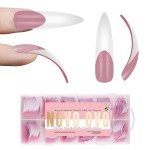 NOVO OVO Halloween XXL Curved Stiletto Almond French Tip Nail Tips, Soft Gel Extra Thick Long Acrylic Hawk Curve Fake Extension, Need Builder Gel & Top Coat, Full Cover Press on DIY 12 Sizes 240 pcs