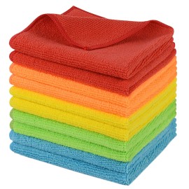 SINLAND Microfiber Dish Cloth for Washing Dishes Rags Best Kitchen Washcloth Cleaning Cloths 5 Color Assorted 12Inchx12Inch 10 Pack