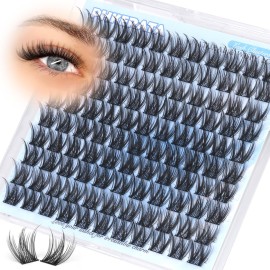 PHKERATA 12mm Wispy Lash Clusters Natural Cluster Eyelash Extensions DIY Individual Lashes C Curvature Eyelash Clusters for Daily Wear with Soft Lash Band