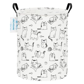 LANGYASHAN Laundry Basket Canvas Fabric Collapsible Organizer Basket for Storage Bin Toy Bins Gift Baskets Bedroom Clothes Children Nursery Hamper (Cat)