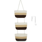 TeoKJ Over the Door Hanging Baskets, 3-Tier Woven Cotton Storage Organizer Bag Decorative Nursery Kitchen BasketsGradient Brown