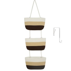 TeoKJ Over the Door Hanging Baskets, 3-Tier Woven Cotton Storage Organizer Bag Decorative Nursery Kitchen BasketsGradient Brown