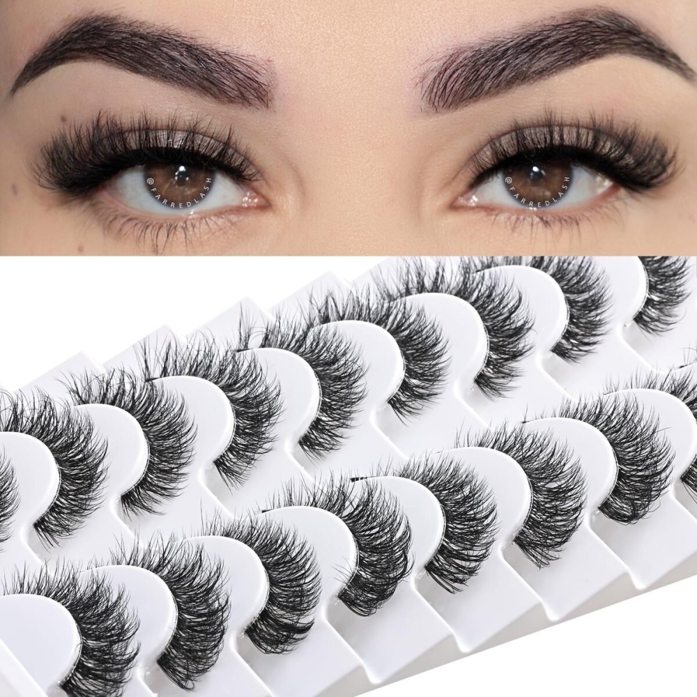 FARRED Cat Eye Lashes Natural False Eyelashes Wispy Eye Lash Fluffy Wispies Eyelash Natural Look 10 Pairs Clear Band Fake Lashes Pack Volume Mink Lash Strips Pestaas (Z06|8-14MM)