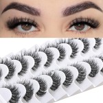 FARRED Cat Eye Lashes Natural False Eyelashes Wispy Eye Lash Fluffy Wispies Eyelash Natural Look 10 Pairs Clear Band Fake Lashes Pack Volume Mink Lash Strips Pestaas (Z06|8-14MM)