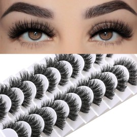 FARRED Mink Lashes False Eyelashes Cat Eye Lashes Wispy Mink Eye Lash Fluffy Eyelash Natural Look 10 Pairs Fake Lashes Pack Volume Lash Strips Pestaas (Z09|10-15MM)