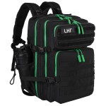 LHI Military Tactical Backpack for Men and Women 45L Army 3 Days Assault Pack Bag Large Rucksack with Molle System - Black with green zipper