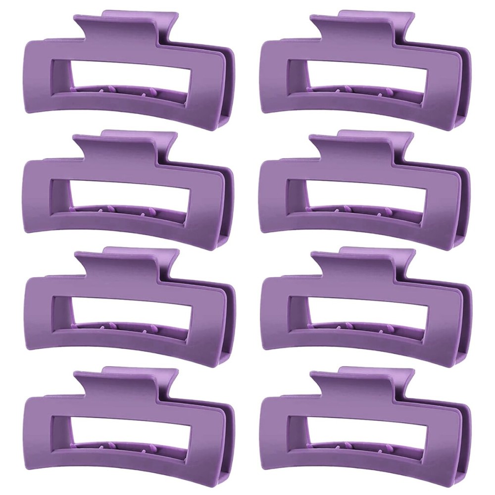 TOCESS Hair Claw Clips for Women - 8PK Large Neutral Matte Square Jumbo Hair Clips for Thick, Thin, Long, Short, Curly Hair Girls, Big Jaw Clip Set for Daily Use(Violet Purple)