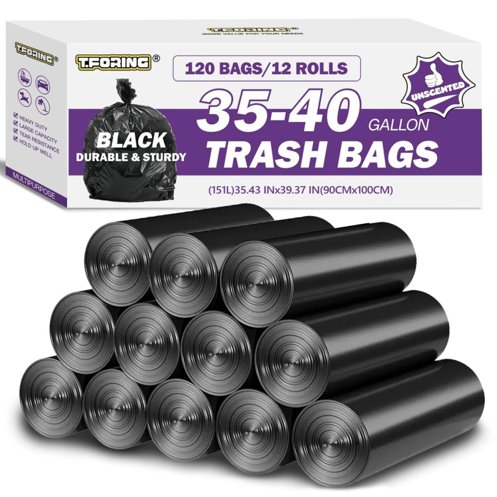 35-40 Gallon Black Trash Bags 120 Count - 35 x 40 Large Garbage Bags, 30+ Gallon Strong Trash Can Liners for Home, Commercial Use,Yard Waste, Bulk