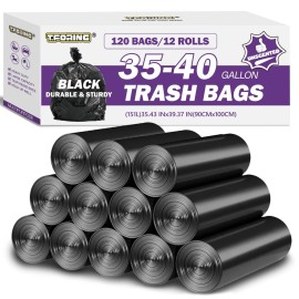 35-40 Gallon Black Trash Bags 120 Count - 35 x 40 Large Garbage Bags, 30+ Gallon Strong Trash Can Liners for Home, Commercial Use,Yard Waste, Bulk
