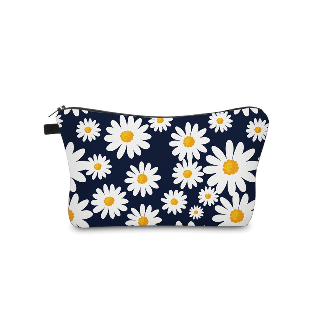 Cute Travel Makeup Bag Cosmetic Bag Small Pouch Gift for Women (Daisy Dark Blue)