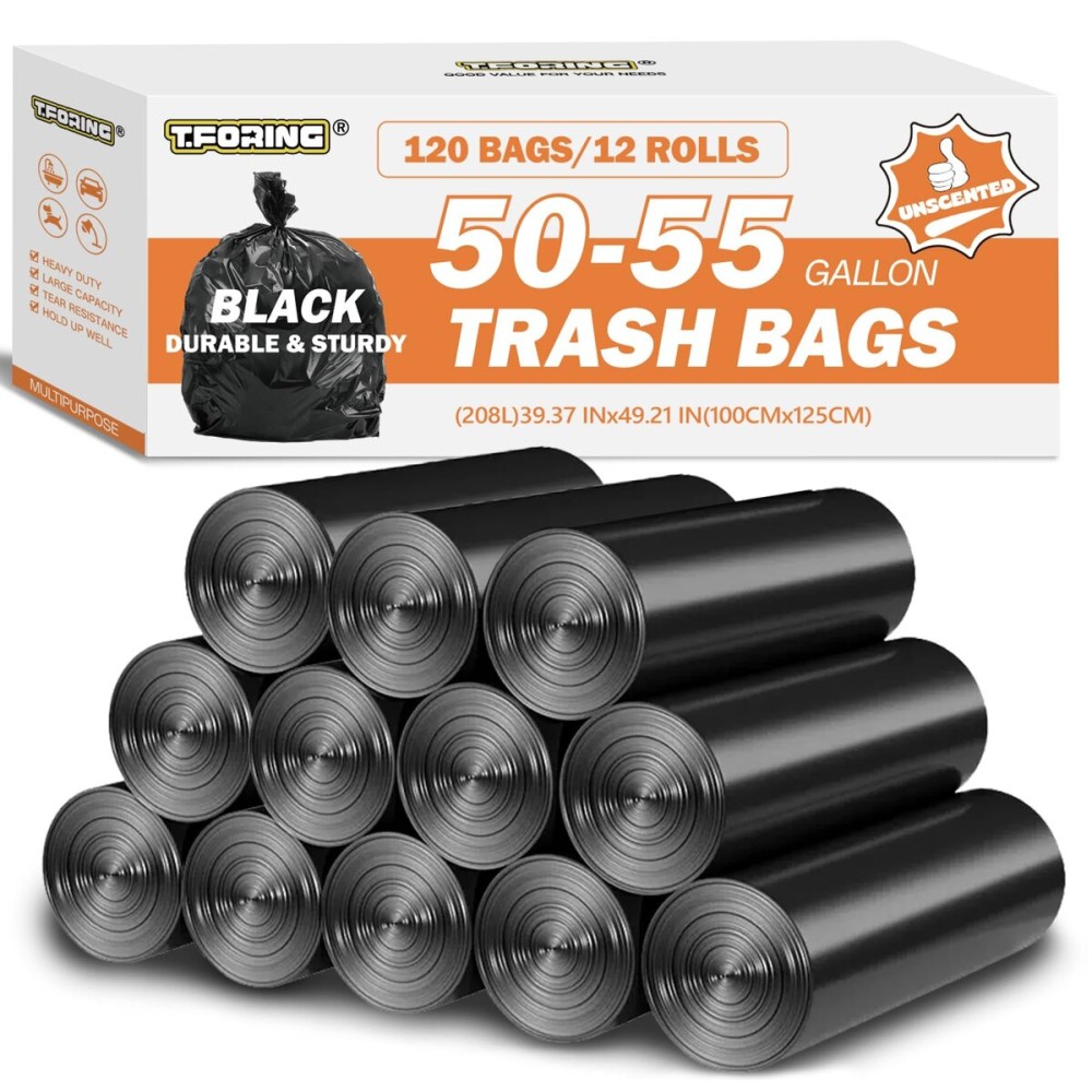50-55 Gallon Black Trash Bags 120 Count - 40\'\'x50\'\' Extra Large 50+ Gallon Garbage Bags,Unscented Strong Huge Can Liners for Construction Industrial Yard Outdoor Commercial