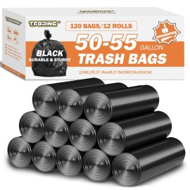 50-55 Gallon Black Trash Bags 120 Count - 40\'\'x50\'\' Extra Large 50+ Gallon Garbage Bags,Unscented Strong Huge Can Liners for Construction Industrial Yard Outdoor Commercial