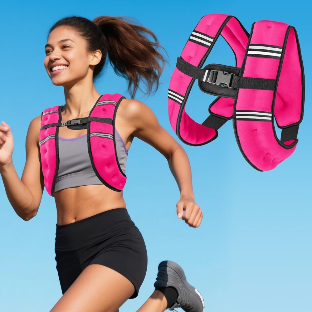 Pink Weighted Vest Women, 8lbs/12lbs/16lbs/20lbs Weight Vest with Reflective Stripes for Workout, Strength Training, Running, Fitness, Muscle Building, Weight Loss