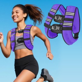 Purple Weighted Vest with Two Adjustment Straps for Men Women, 8lbs/12lbs/16lbs/20lbs Weight Vest with Reflective Stripes for Workout, Strength Training, Running, Fitness, Muscle Building, Weight Loss