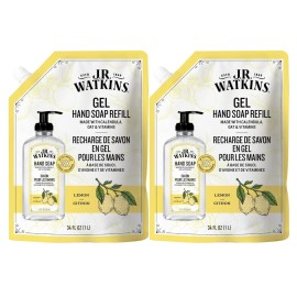 J.R. Watkins Gel Hand Soap Refill, Moisturizing Hand Wash, Formulated with Plant-Based Cleansers, Alcohol-Free, Cruelty-Free, Lemon, 34 Fl Oz, 2 Pack
