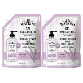 J.R. Watkins Gel Hand Soap Refill, Moisturizing Hand Wash, Formulated with Plant-Based Cleansers, Alcohol-Free, Cruelty-Free, Lavender, 34 Fl Oz, 2 Pack