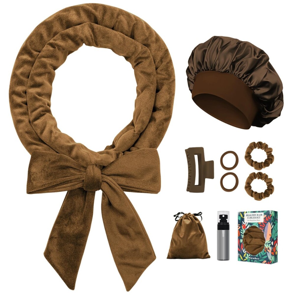 Gwabee Heatless Curls Overnight Hair Curler, 70 Soft Hair Curlers to Sleep In No Heat Curls Overnight, 9 PCS No Heat Curlers Set for Women - Golden Brown