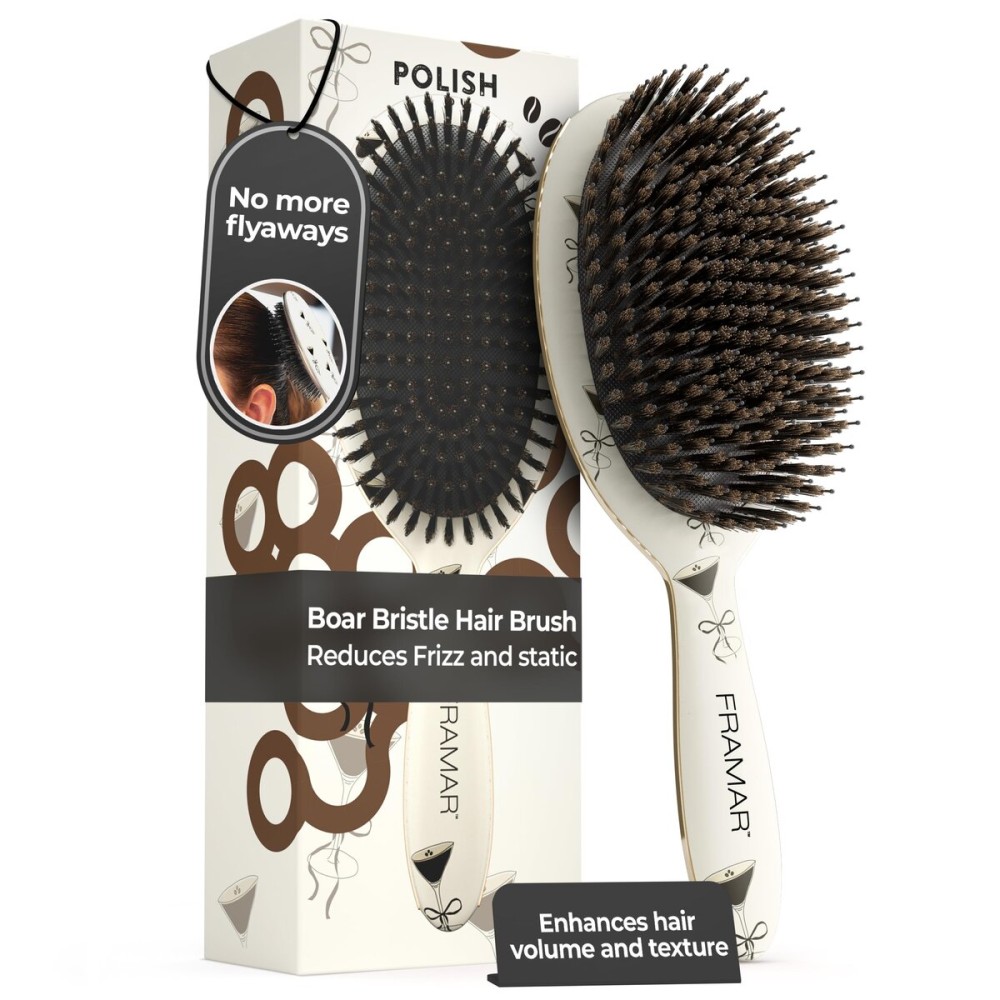 FRAMAR Soft Boar Bristle Hair Brush For Women - Boars Hair Brush For Women, Boar Brush For Fine Hair, Hairbrush For Fine Hair, Soft Bristle Brush For Slick Back, Volume and Shine - Espresso Martini