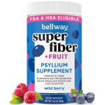Bellway Super Fiber Powder + Fruit, Sugar Free Organic Psyllium Husk Powder Fiber Supplement for Regularity, Bloating Relief & Digestive Health, Plant-Based, Wild Berry (50 Servings)