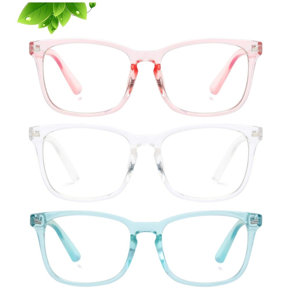 KUGUAOK 3 Pack Kids Blue Light Blocking Glasses, Boys Girls Computer Gaming TV Glasses, Lightweight Eyeglasses Frame (Age 4 to 12)