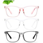 KUGUAOK 3 Pack Kids Blue Light Blocking Glasses, Boys Girls Computer Gaming TV Glasses, Lightweight Eyeglasses Frame (Age 4 to 12)