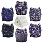Mama Koala 3.0 Cloth Diapers for Babies with AWJ Lining, 6 Pack with 6 Natural Cloth Diaper Inserts - Reusable and Washable Pocket Diapers (Beautiful Fairy Tale)