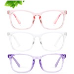 KUGUAOK 3 Pack Kids Blue Light Blocking Glasses, Boys Girls Computer Gaming TV Glasses, Lightweight Eyeglasses Frame (Age 4 to 12)