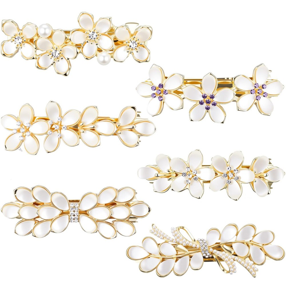Geyoga 6 Pieces Vintage Hair Barrettes for Women Retro Flower French Pearl Crystal Rhinestones Clips Hair Pins for Women Styling Accessories(Flower Style)