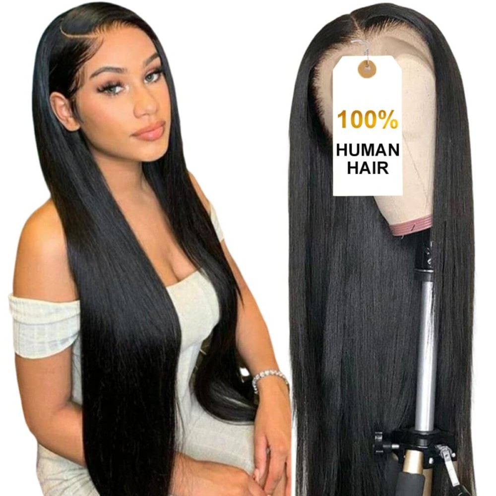 CUTE BEIN 13x6 30 Inch Lace Front Wig,100% Human Hair, [2-Year Life],Skinlike HD 200% Density, Straight Lace Frontal Wigs Human Hair Pre Plucked, Natural Color with Baby Hair