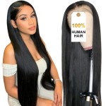 CUTE BEIN 13x6 30 Inch Lace Front Wig,100% Human Hair, [2-Year Life],Skinlike HD 200% Density, Straight Lace Frontal Wigs Human Hair Pre Plucked, Natural Color with Baby Hair