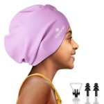 Kids Extra Large Swim Cap for Long Hair, Waterproof Silicone Swimming Caps for Boys Girls Children Youth Teen, Large Swim Hat for Long Thick Curly Hair & Dreadlocks Braids Weaves Afro Hair(Purple)
