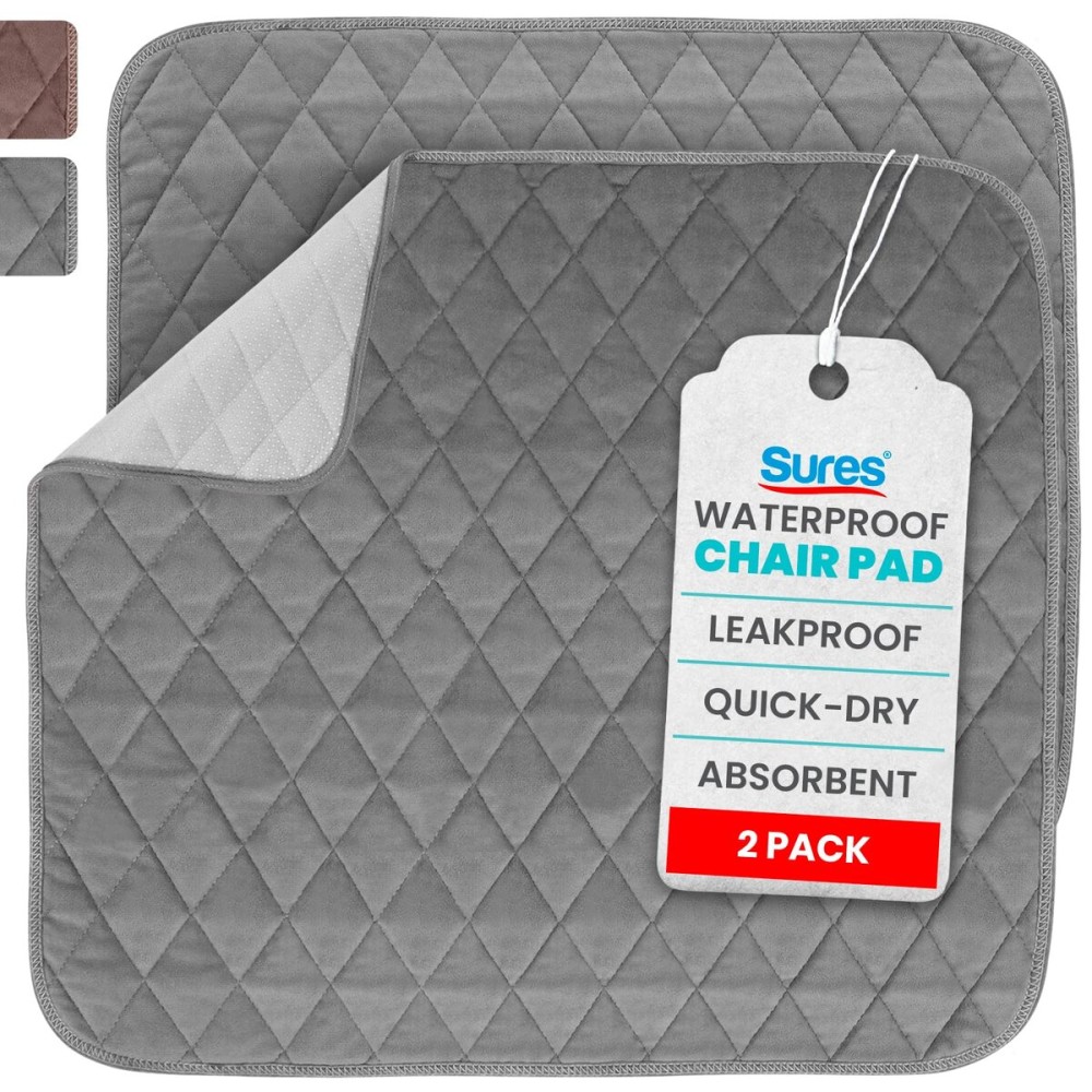 Sures Waterproof Chair Pads for Incontinence (22 x 21) - Washable, Waterproof Seat Protector - Chair Protector Seat Cover - Absorbent Pad for Bed, Seat, Car, Wheelchair & Recliner (Gray, 2 Pack)