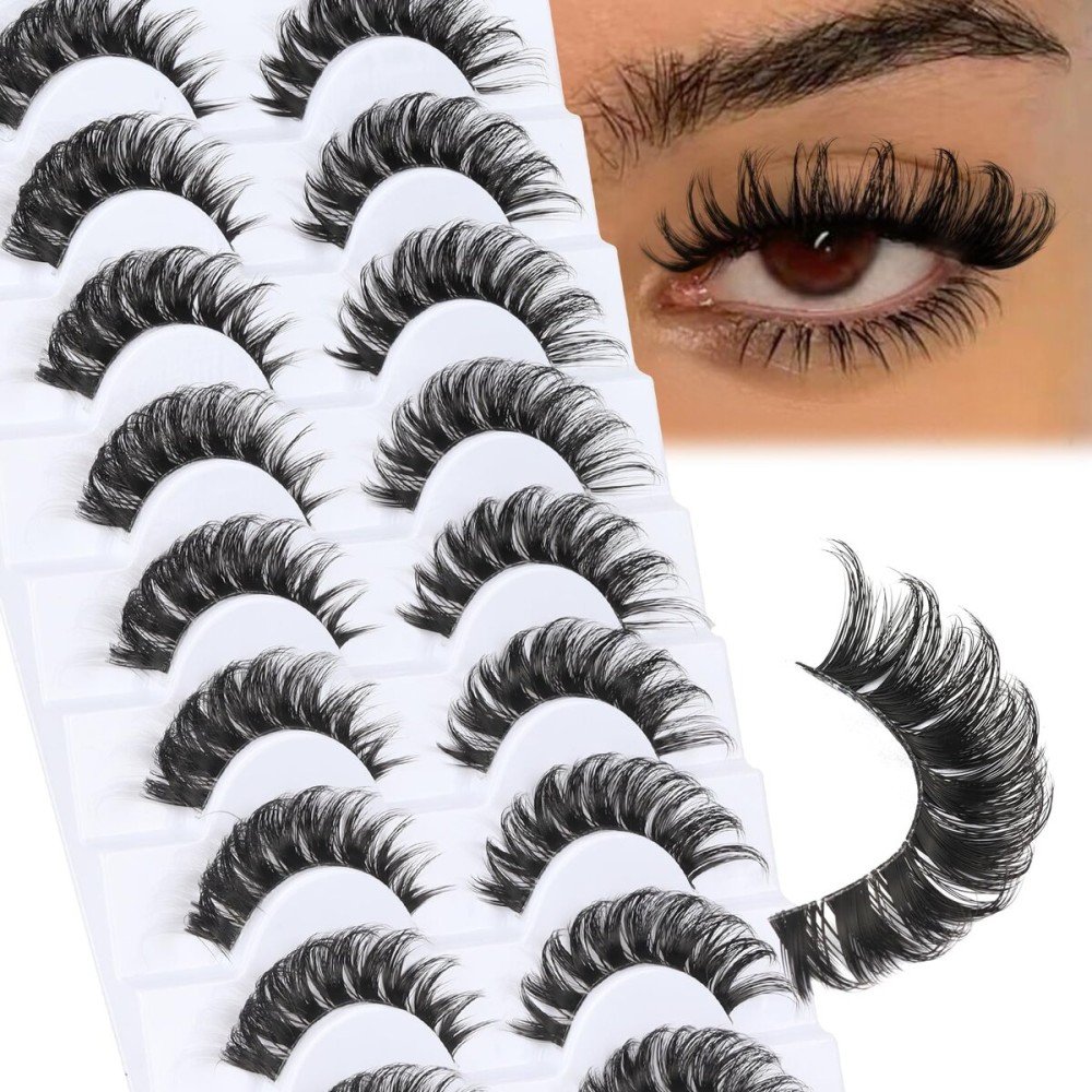 Veleasha Lashes Fluffy False Eyelashes with Clear Band Volume Eyelashes Looks Like Lash Extensions CC Curl Soft Fake Lashes Strips Lashes 10 Pairs Pack (P32E-T)
