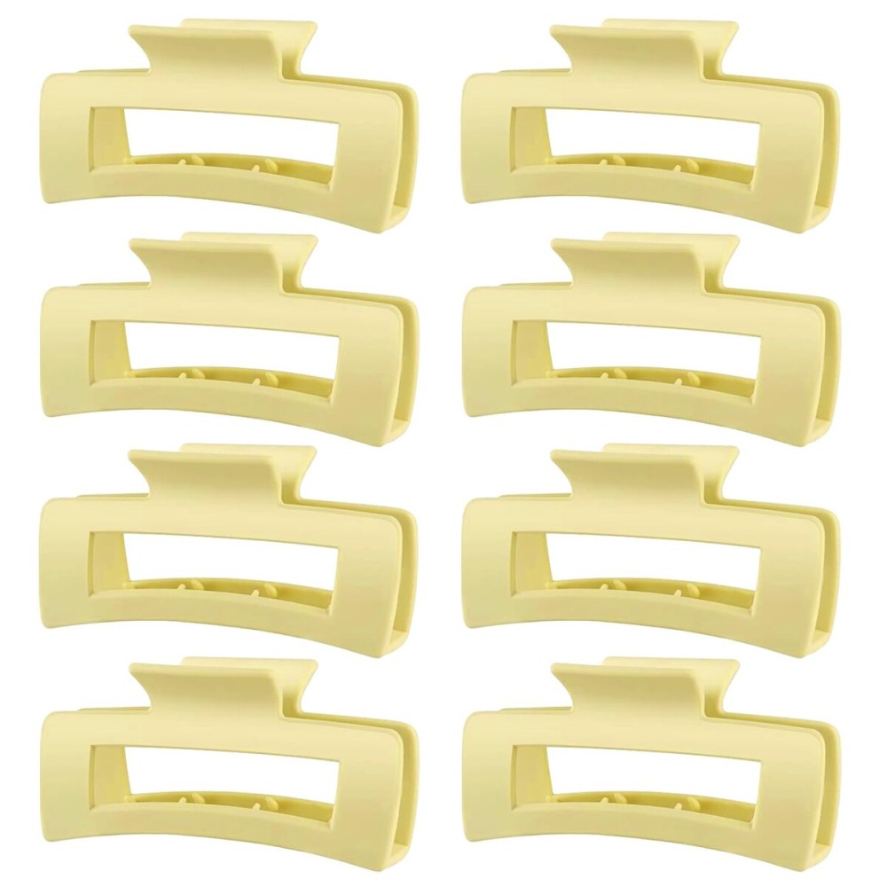 TOCESS Hair Claw Clips for Women - 8PK Large Neutral Matte Square Jumbo Hair Clips for Thick, Thin, Long, Short, Curly Hair Girls, Big Jaw Clip Set for Daily Use (Lemon Yellow)