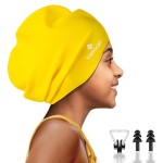 Kids Extra Large Swim Cap for Long Hair, Waterproof Silicone Swimming Caps for Boys Girls Children Youth Teen, Large Swim Hat for Long Thick Curly Hair & Dreadlocks Braids Weaves Afro Hair(Yellow)