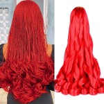 Red French Curl Braiding Hair 24Inch Bouncy Curly Braiding Hair 8Pack Crochet Hair Extensions 75g/pack Loose Wave Crochet Hair Pre Stretched for Black Women(24inch,8pack,Red)