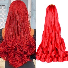 Red French Curl Braiding Hair 24Inch Bouncy Curly Braiding Hair 8Pack Crochet Hair Extensions 75g/pack Loose Wave Crochet Hair Pre Stretched for Black Women(24inch,8pack,Red)