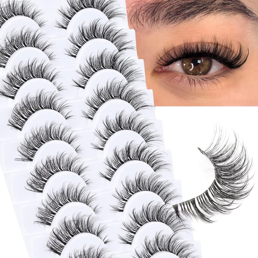 Veleasha Cat Eye Lashes Wispy False Eyelashes with Clear Band Natural Look Eyelashes Looks Like Lash Extensions CC Curl Soft Fake Lashes Strips Lashes 10 Pairs Pack (Everyday Essentials)