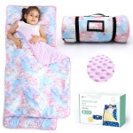 ACRABROS Toddler Nap Mat with Pillow and Blanket, Extra Large Rolled Napping Mats,Slumber Bags for Boys Girls,Kids Sleeping Bag for Daycare, Preschool Travel Camping,Colorful Unicorn
