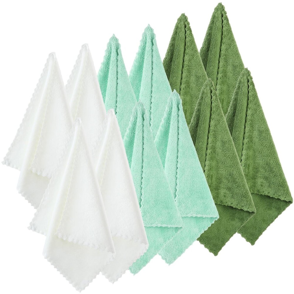 Syhood 12 Pieces Face Wash Cloth 12 x 12 in Makeup Remover Cloths Towel Coral Velvet Facial Microfiber Soft Fast Drying Facial Cleansing Towel for Face (Green Series)