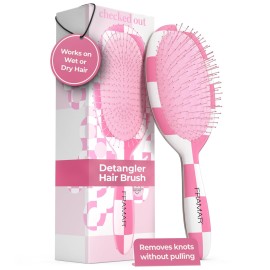 FRAMAR Checkered Hair Brush Detangler - Wet Hair Brushes For Women, Womens Hair Brush, Hair Accessories, Hairbrush For Women, Cepillos Para Cabello, Reduces Breakage - Detangle Brush - Pink