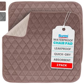 Sures Waterproof Chair Pads for Incontinence (22 x 21) - Washable, Waterproof Seat Protector - Chair Protector Seat Cover - Absorbent Pad for Bed, Seat, Car, Wheelchair & Recliner (Brown, 2 Pack)