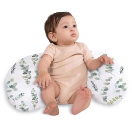 Little Grape Land Nursing Pillow,Upgraded Breast Feeding Pillow for Mom,Breastfeeding & Bottle Feeding for 0-17 Months, Soft Machine Washable Cover with firm breathable filling,Tummy Time,Green Leaves