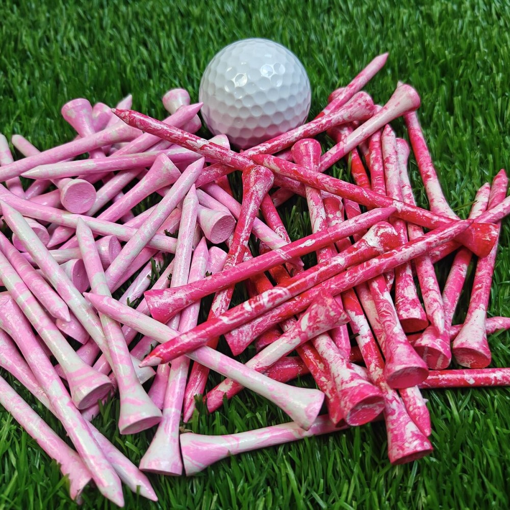 MYKUJA Golf Tees Pink Mixed Size, 50 Pcs Wood Golf Tees 3-1/4, 2-3/4, Reduce Friction, Long/Short Golf Tee, Womens Golf Accessories