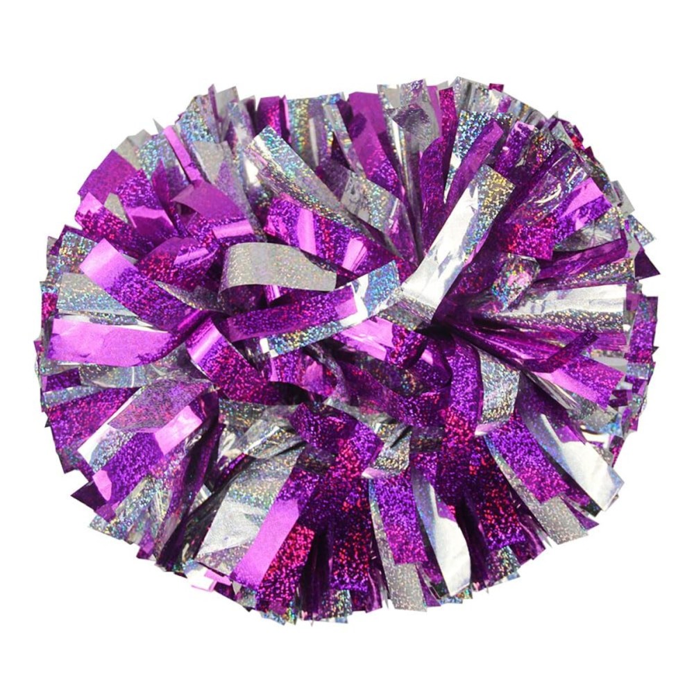 Hooshing 2PCS Hot Pink and Silver Pom Poms Cheerleading Holographic Spot with Baton Handle for Team Spirit Sports Party Dance Cheering