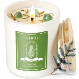 AOOVOO Fir Scented Candles for Women - Aromatherapy Candle with Crystals Inside, 10oz Soy Candles for Home Scented, Birthday Gifts Christmas Candle for Women Mom