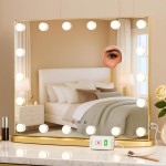 LUXFURNI 23.6 L Hollywood Vanity Mirror with Lights, Light Up Makeup Mirror with 18 LED Bulbs for Bedroom, 3 Color Lighting Modes, Tabletop