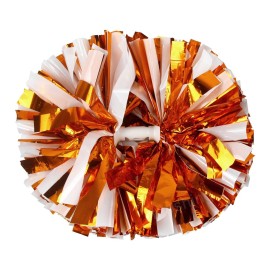 Hooshing 2PCS Orange and White Pom Poms Cheerleading with Baton Handle for Team Spirit Sports Festival Dance Cheering Gift