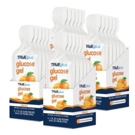TRUEplus Glucose Gel Pouch, Orange Flavor, 15g Fast-Acting Carbohydrates, Fat Free, Gluten Free, Quick Support for Low Blood Sugar and Energy, 24 Pack